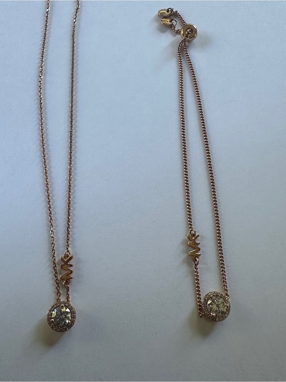 Michael Kors Rose Gold Pendant Necklace set with Crystal Halo